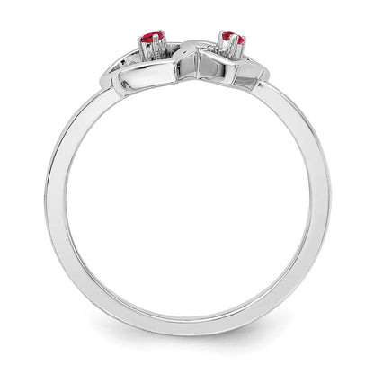 14K Weißgold Ring mit doppeltem Herz und Rubin