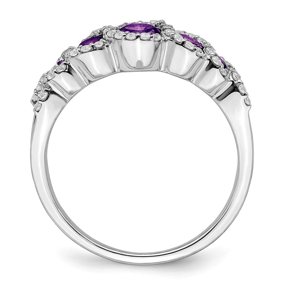 14K Weißgold Ring mit Amethyst und echten Diamanten