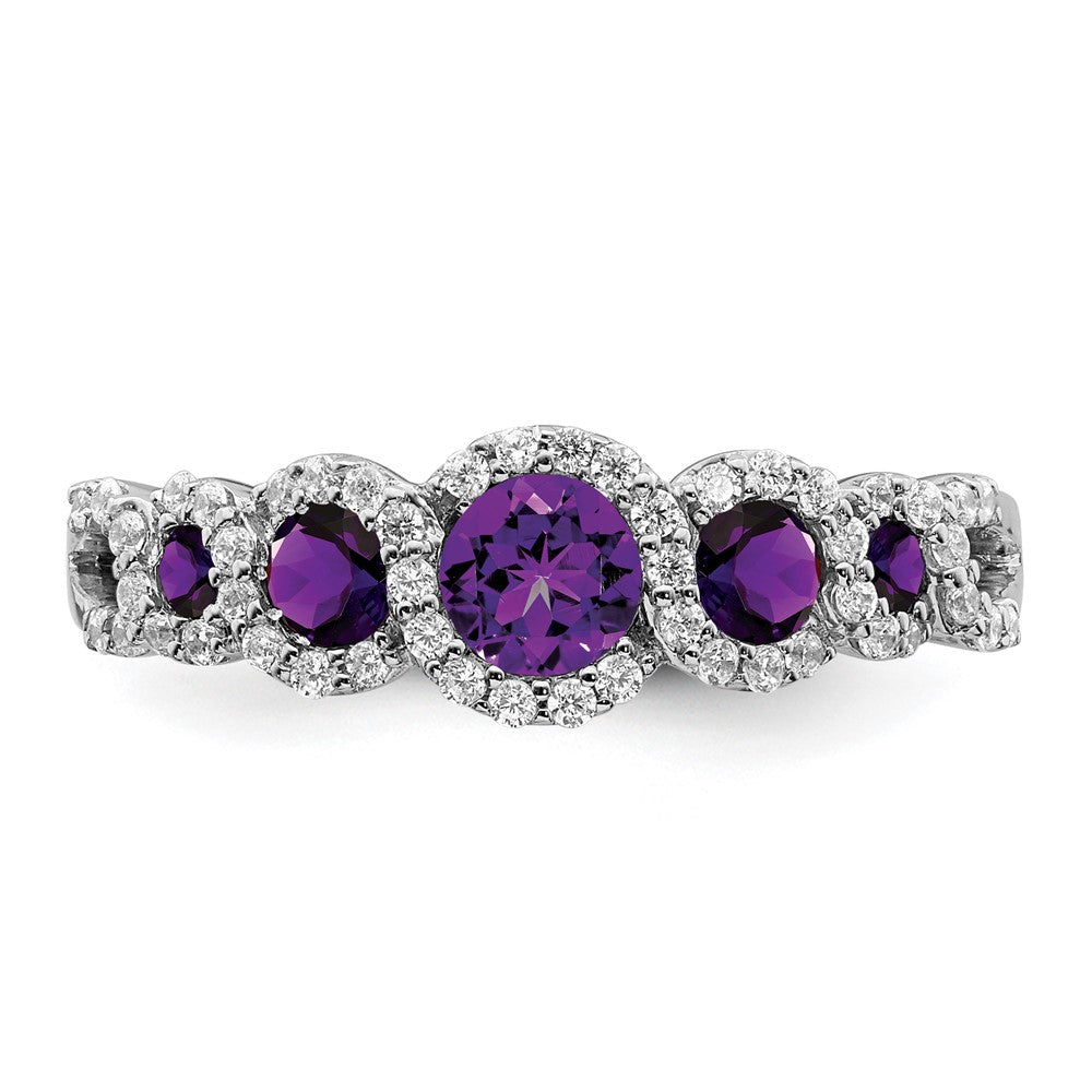 14K Weißgold Ring mit Amethyst und echten Diamanten