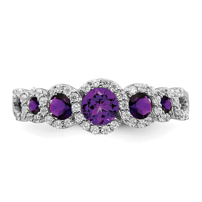 14K Weißgold Ring mit Amethyst und echten Diamanten