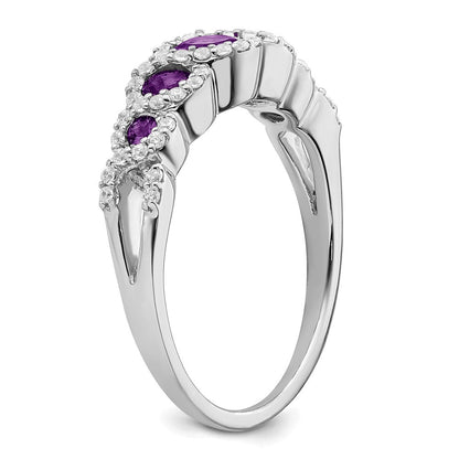 14K Weißgold Ring mit Amethyst und echten Diamanten