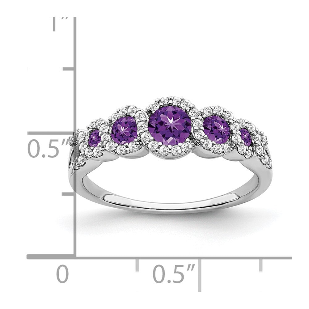 14K Weißgold Ring mit Amethyst und echten Diamanten