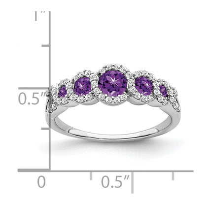 14K Weißgold Ring mit Amethyst und echten Diamanten