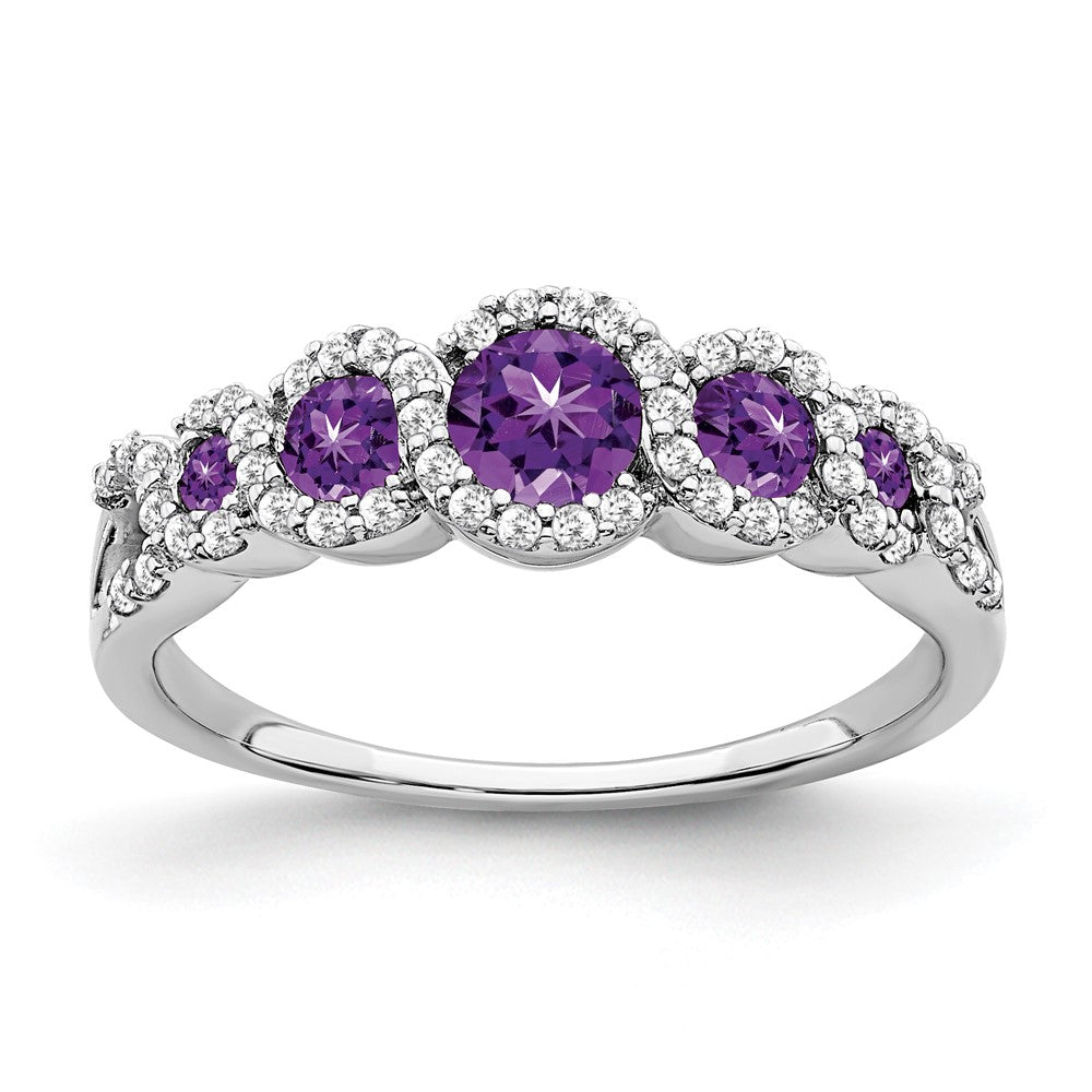 14K Weißgold Ring mit Amethyst und echten Diamanten