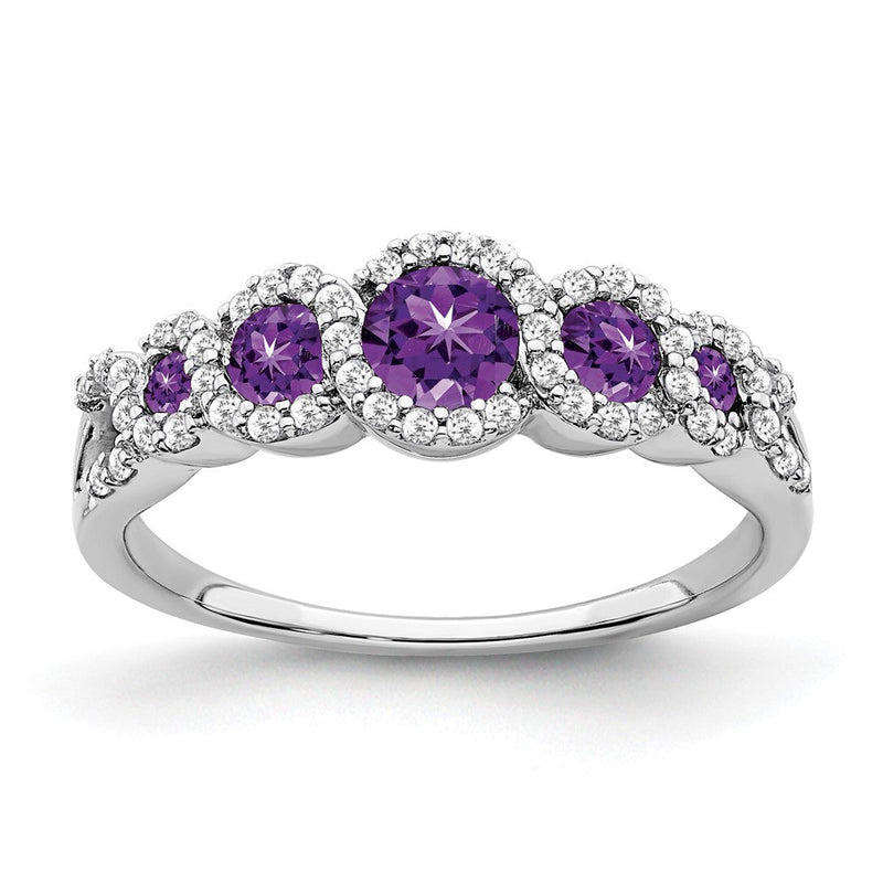 14K Weißgold Ring mit Amethyst und echten Diamanten