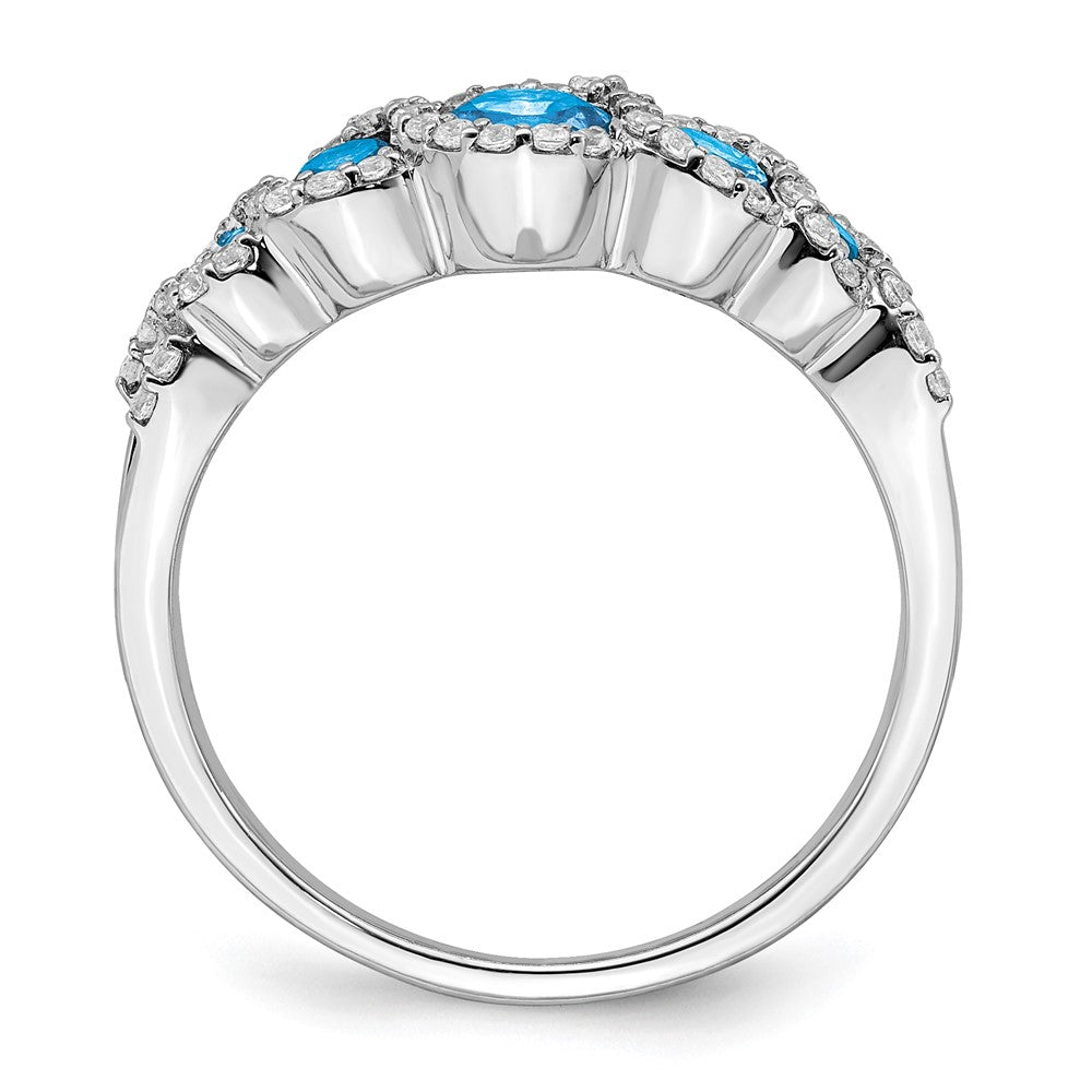 14K Weißgold Ring mit Blautopas und echtem Diamant