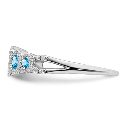 14K Weißgold Ring mit Blautopas und echtem Diamant
