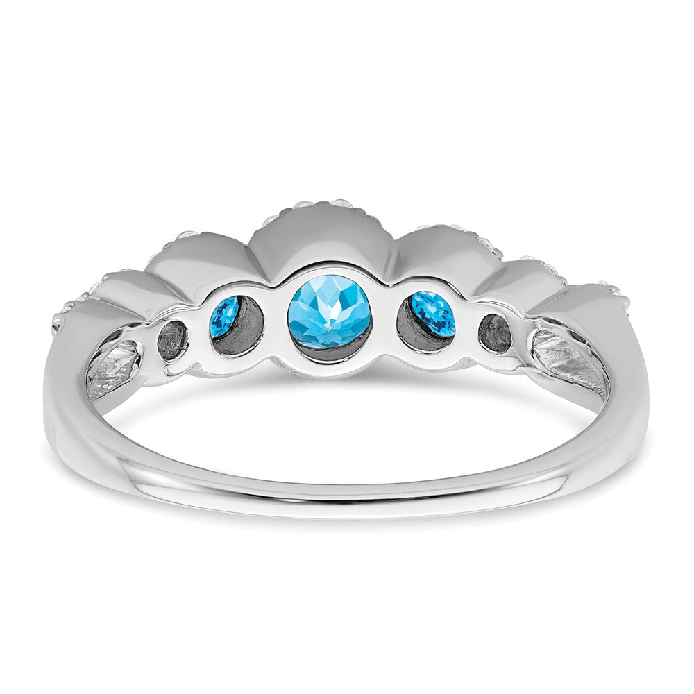 14K Weißgold Ring mit Blautopas und echtem Diamant
