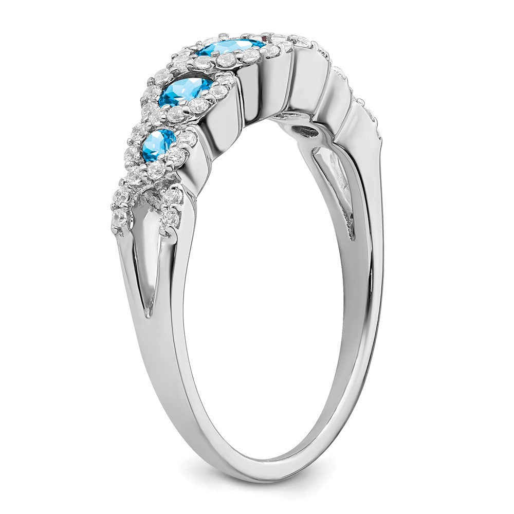 14K Weißgold Ring mit Blautopas und echtem Diamant