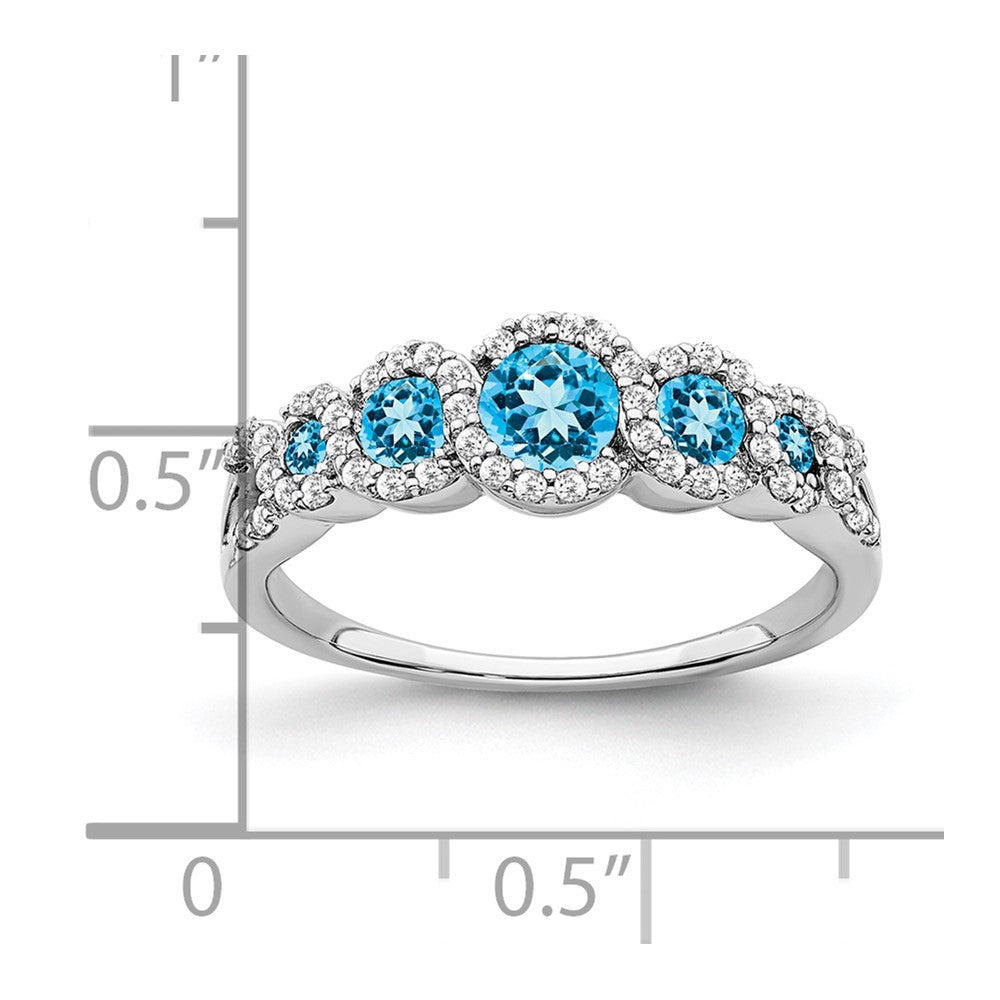 14K Weißgold Ring mit Blautopas und echtem Diamant