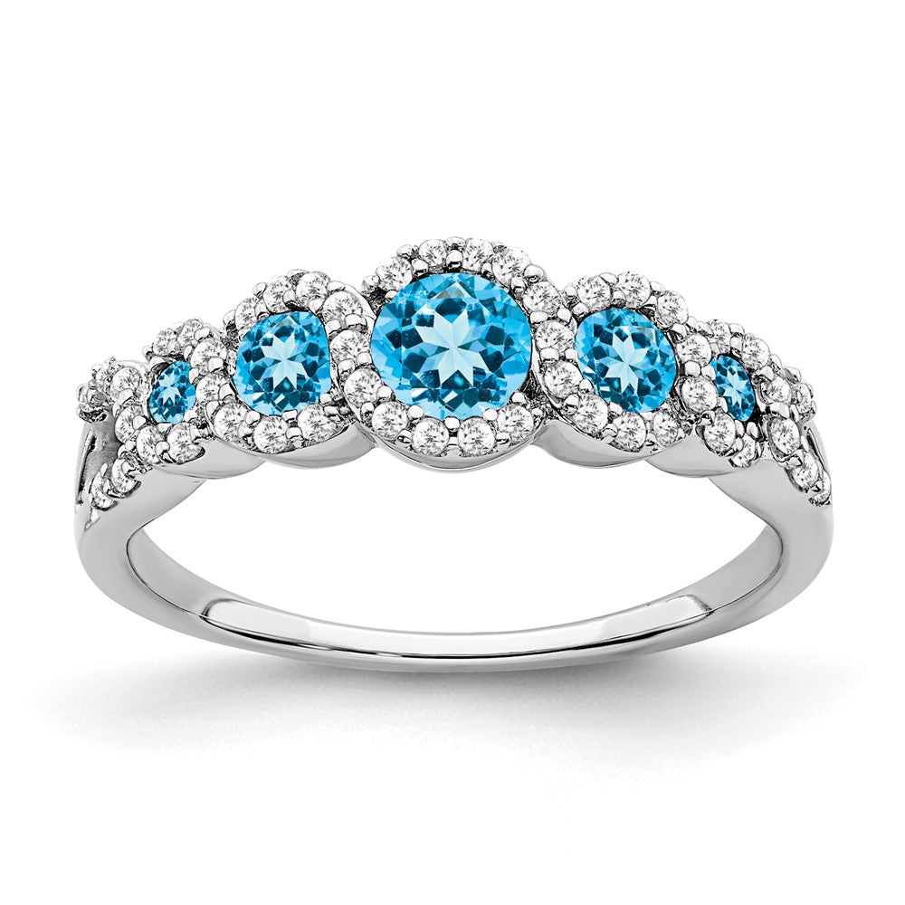 14K Weißgold Ring mit Blautopas und echtem Diamant