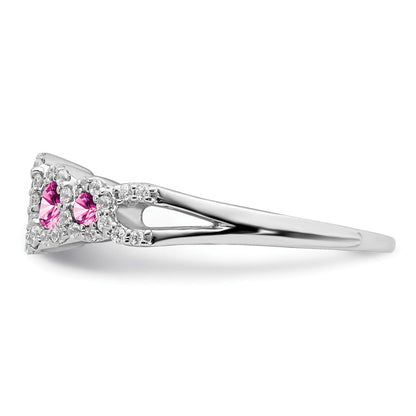 14K Weißgold Ring mit synthetischem pinkem Saphir und echten Diamanten