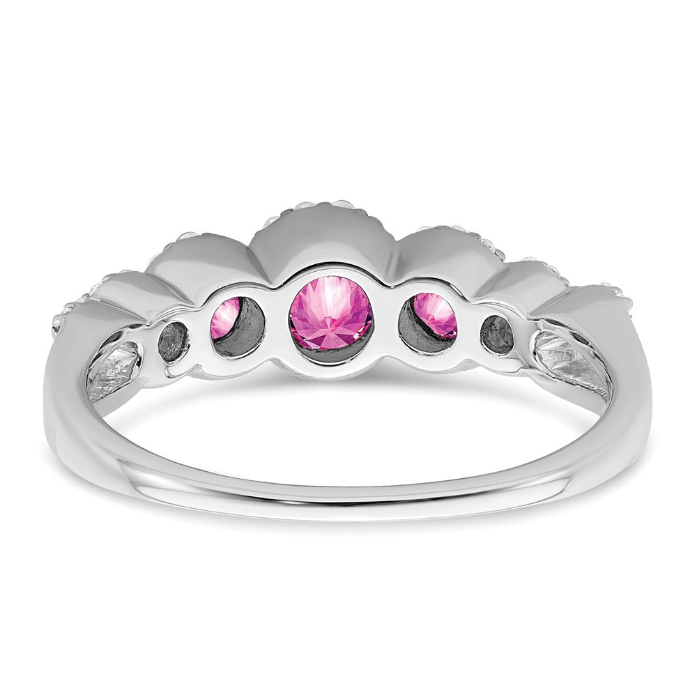 14K Weißgold Ring mit synthetischem pinkem Saphir und echten Diamanten
