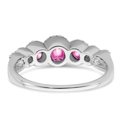 14K Weißgold Ring mit synthetischem pinkem Saphir und echten Diamanten