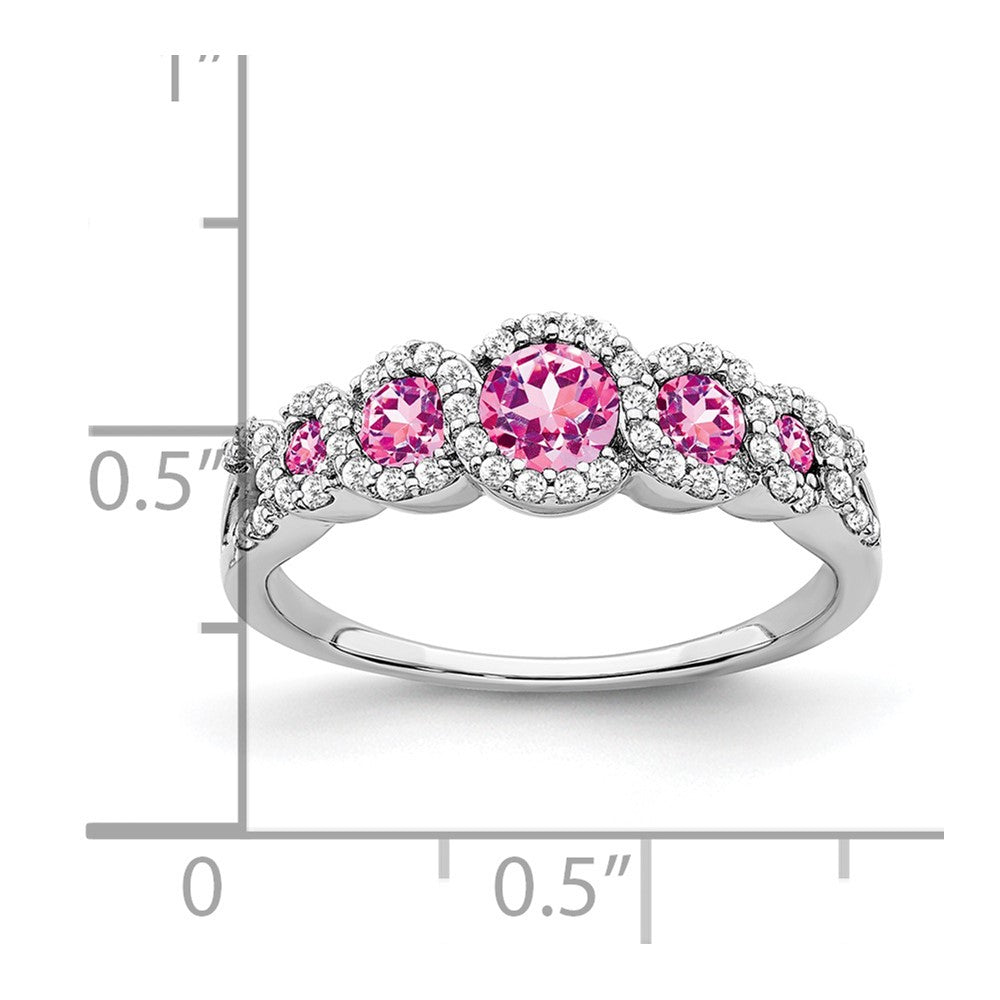 14K Weißgold Ring mit synthetischem pinkem Saphir und echten Diamanten