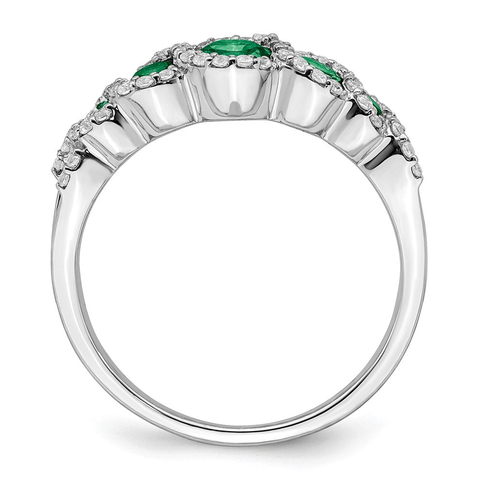 14K Weißgold Ring mit gezüchtetem Smaragd und echtem Diamant