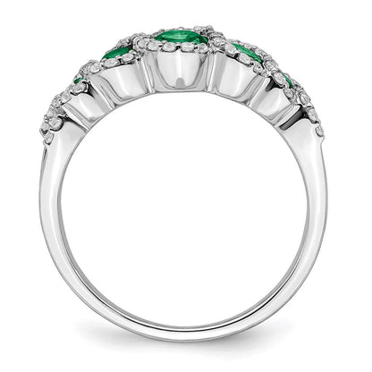 14K Weißgold Ring mit gezüchtetem Smaragd und echtem Diamant