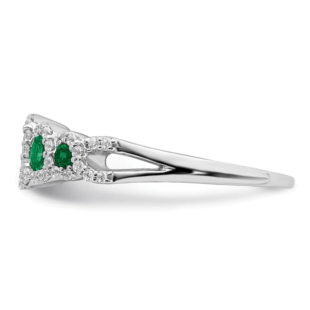 14K Weißgold Ring mit gezüchtetem Smaragd und echtem Diamant