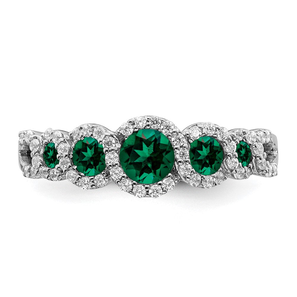 14K Weißgold Ring mit gezüchtetem Smaragd und echtem Diamant