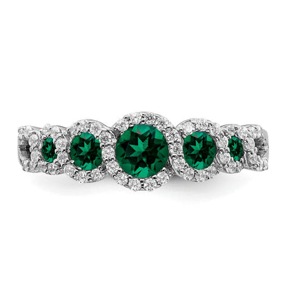 14K Weißgold Ring mit gezüchtetem Smaragd und echtem Diamant