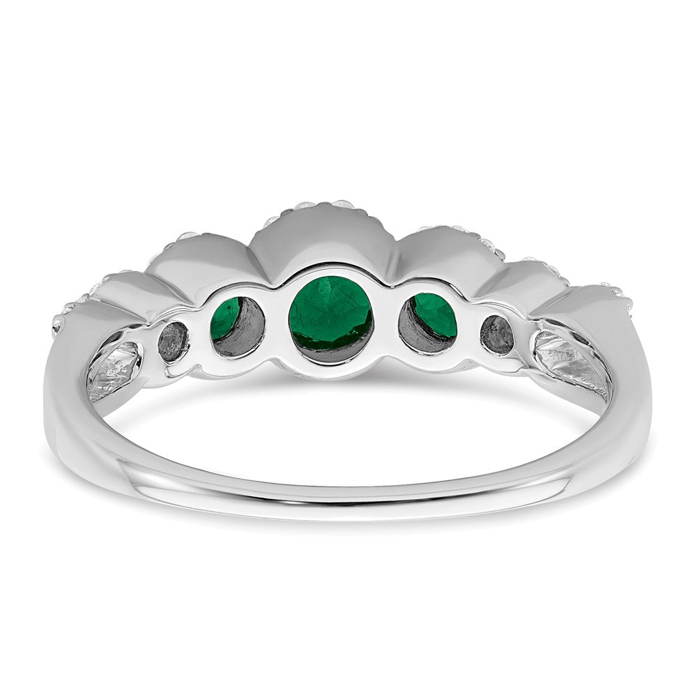 14K Weißgold Ring mit gezüchtetem Smaragd und echtem Diamant