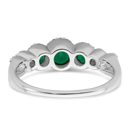 14K Weißgold Ring mit gezüchtetem Smaragd und echtem Diamant