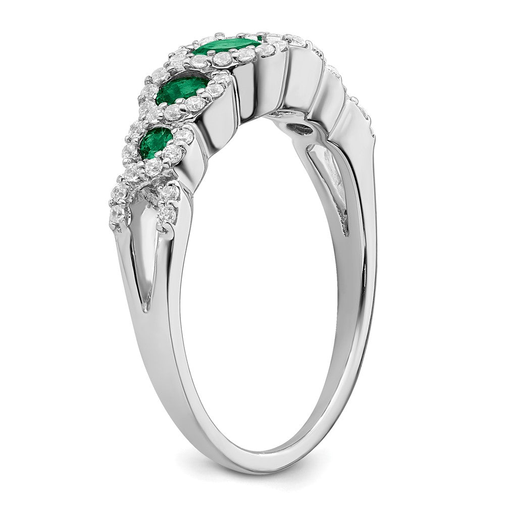14K Weißgold Ring mit gezüchtetem Smaragd und echtem Diamant