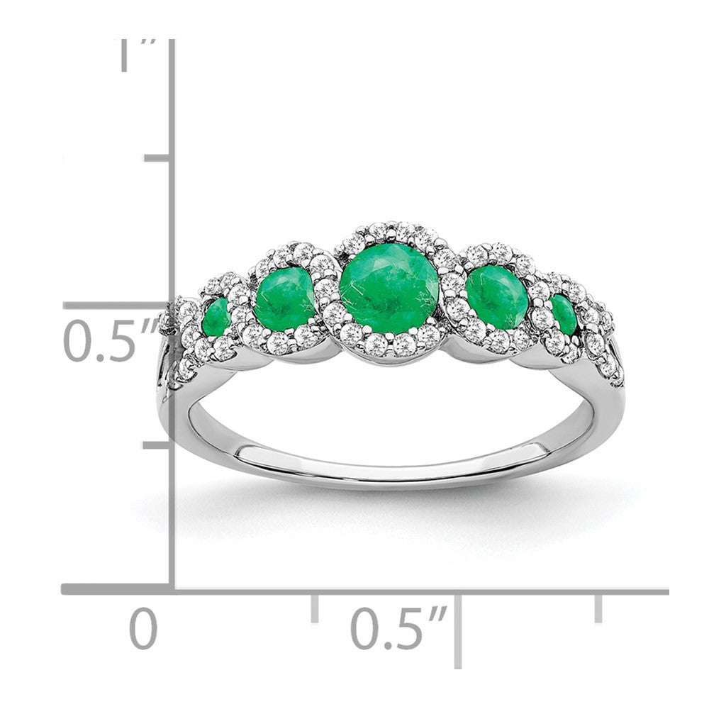 14K Weißgold Ring mit gezüchtetem Smaragd und echtem Diamant