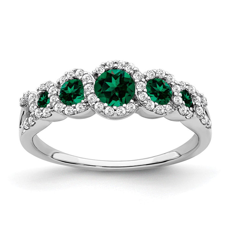 14K Weißgold Ring mit gezüchtetem Smaragd und echtem Diamant