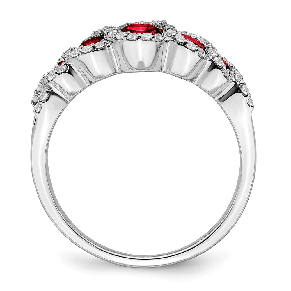 14K Weißgold Ring mit synthetischem Rubin und echten Diamanten