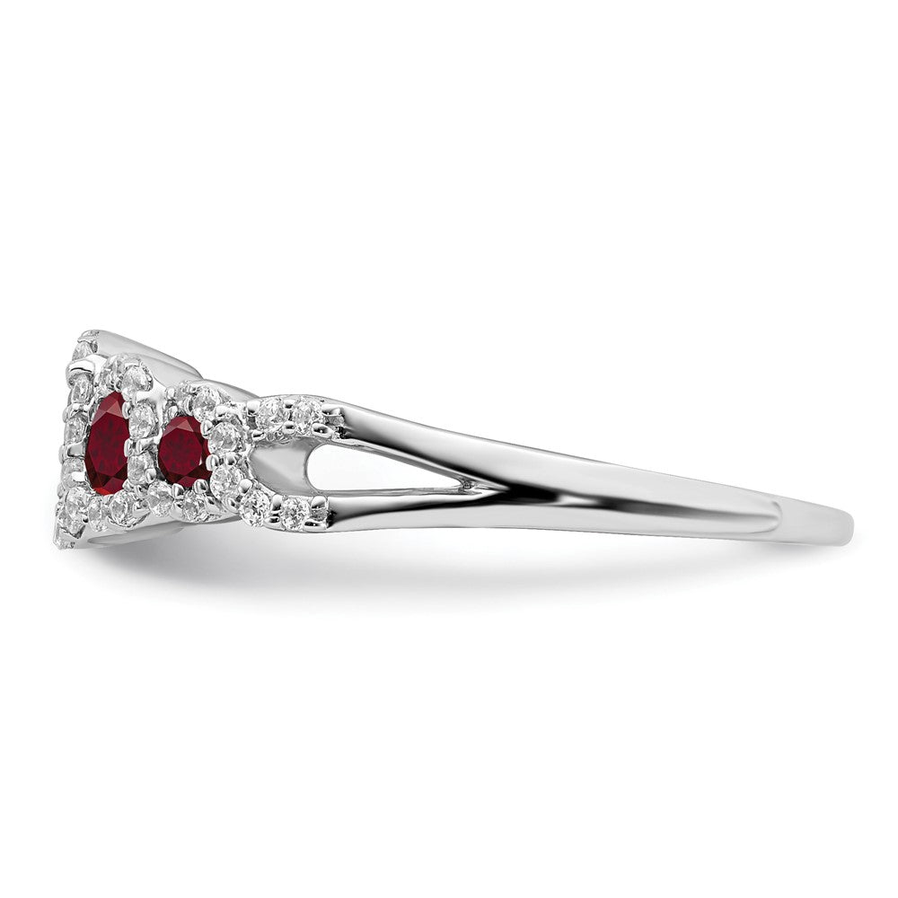 14K Weißgold Ring mit synthetischem Rubin und echten Diamanten