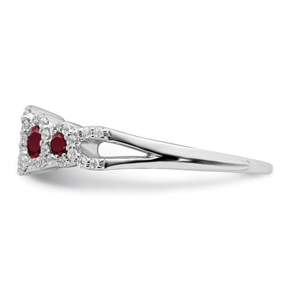14K Weißgold Ring mit synthetischem Rubin und echten Diamanten