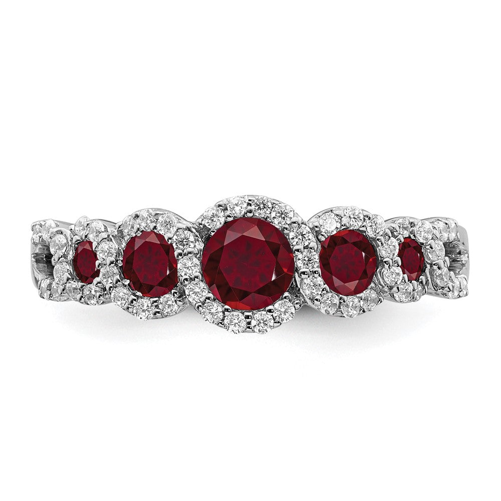 14K Weißgold Ring mit synthetischem Rubin und echten Diamanten
