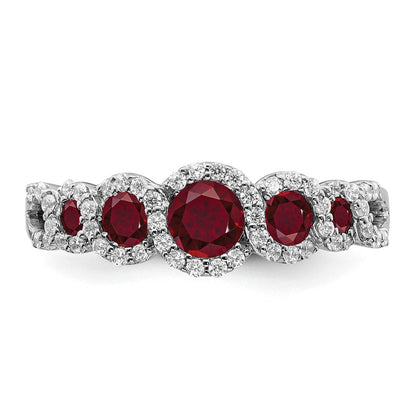 14K Weißgold Ring mit synthetischem Rubin und echten Diamanten