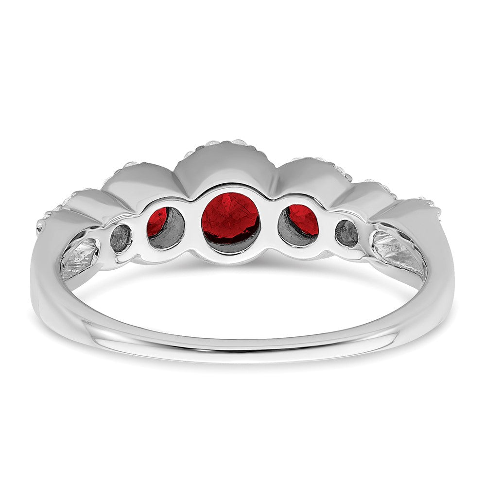 14K Weißgold Ring mit synthetischem Rubin und echten Diamanten