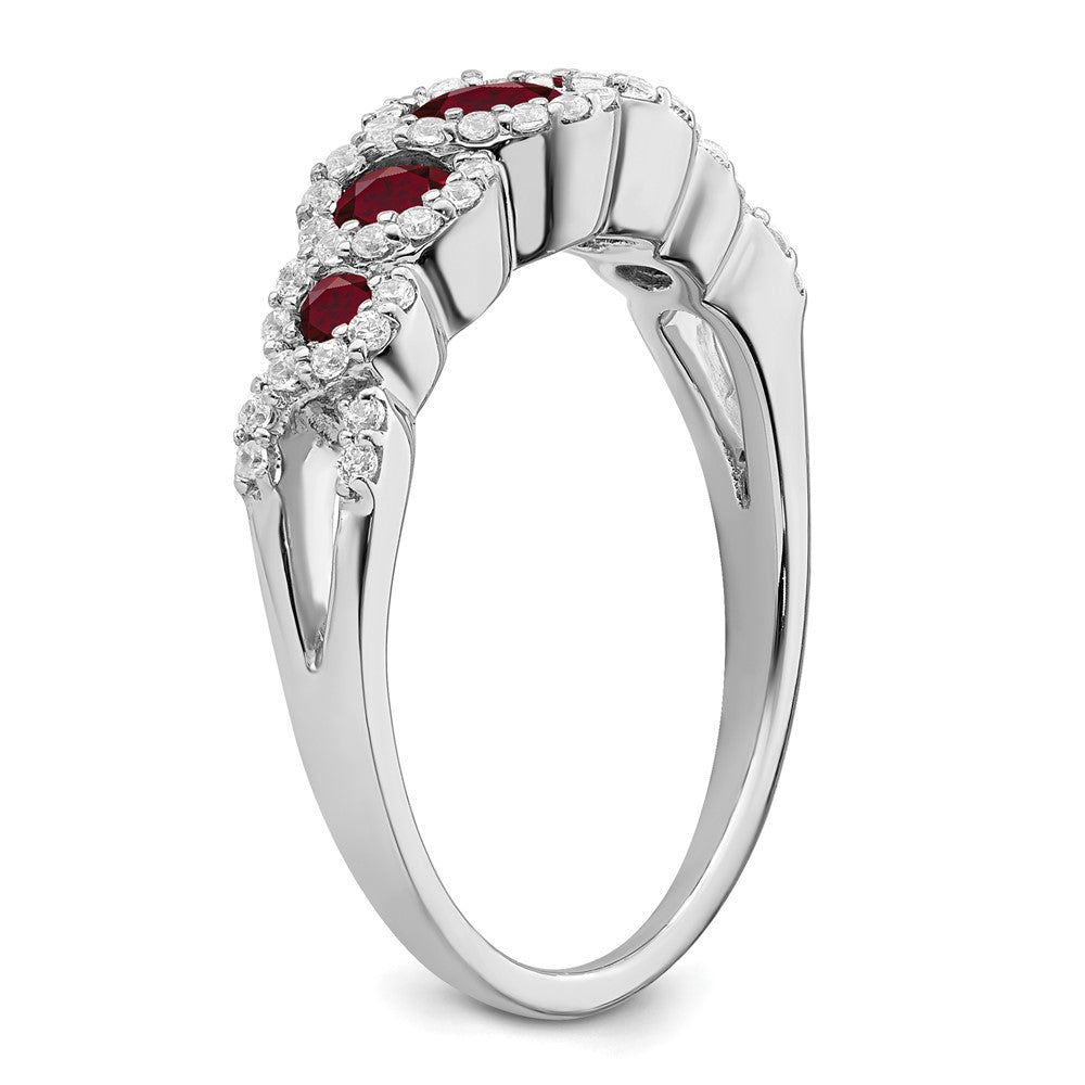14K Weißgold Ring mit synthetischem Rubin und echten Diamanten