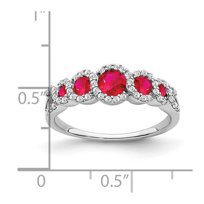 14K Weißgold Ring mit synthetischem Rubin und echten Diamanten