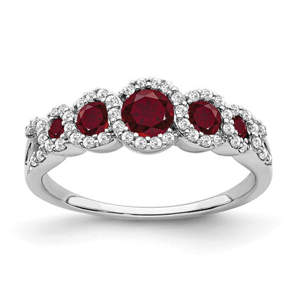 14K Weißgold Ring mit synthetischem Rubin und echten Diamanten