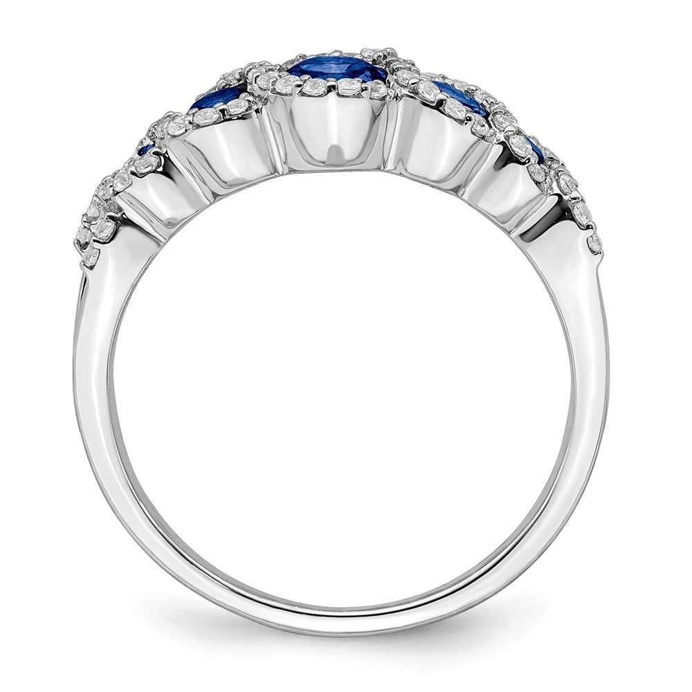 14K Weißgold Ring mit synthetischem Saphir und echtem Diamant