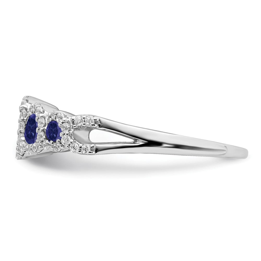 14K Weißgold Ring mit synthetischem Saphir und echtem Diamant