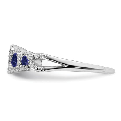 14K Weißgold Ring mit synthetischem Saphir und echtem Diamant