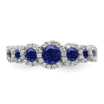 14K Weißgold Ring mit synthetischem Saphir und echtem Diamant