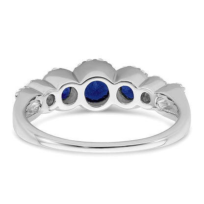 14K Weißgold Ring mit synthetischem Saphir und echtem Diamant