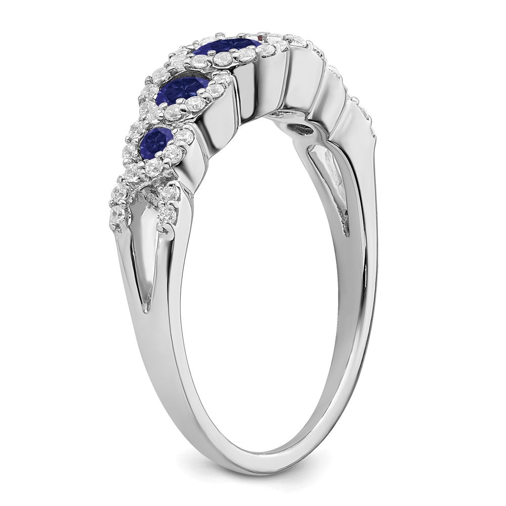 14K Weißgold Ring mit synthetischem Saphir und echtem Diamant