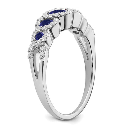 14K Weißgold Ring mit synthetischem Saphir und echtem Diamant