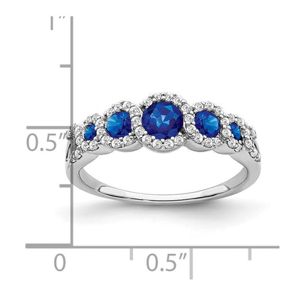 14K Weißgold Ring mit synthetischem Saphir und echtem Diamant