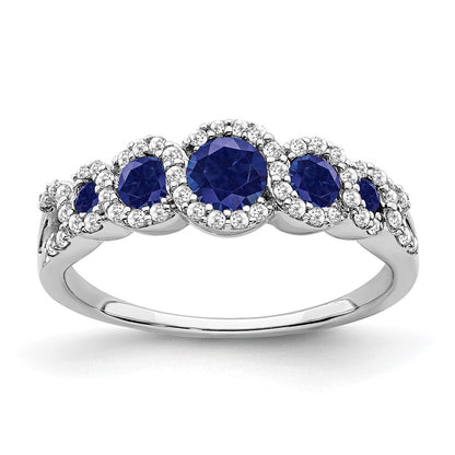 14K Weißgold Ring mit synthetischem Saphir und echtem Diamant