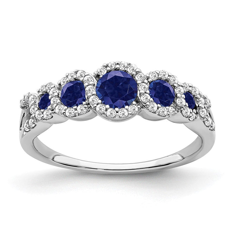 14K Weißgold Ring mit synthetischem Saphir und echtem Diamant