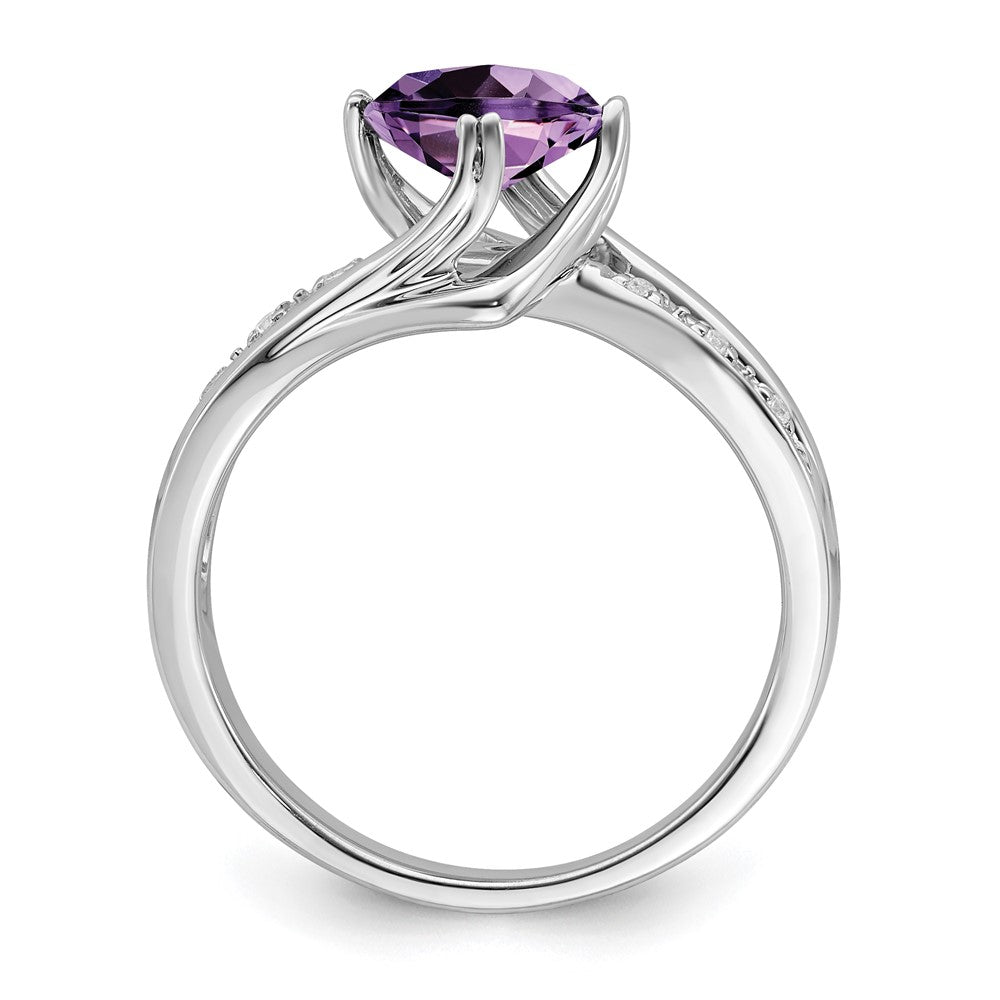 14K Weißgold Ring mit Amethyst und echtem Diamant