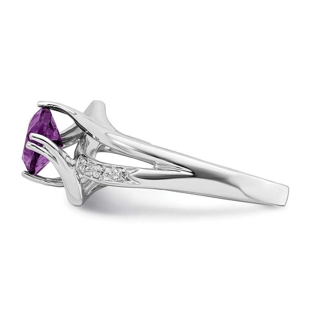 14K Weißgold Ring mit Amethyst und echtem Diamant